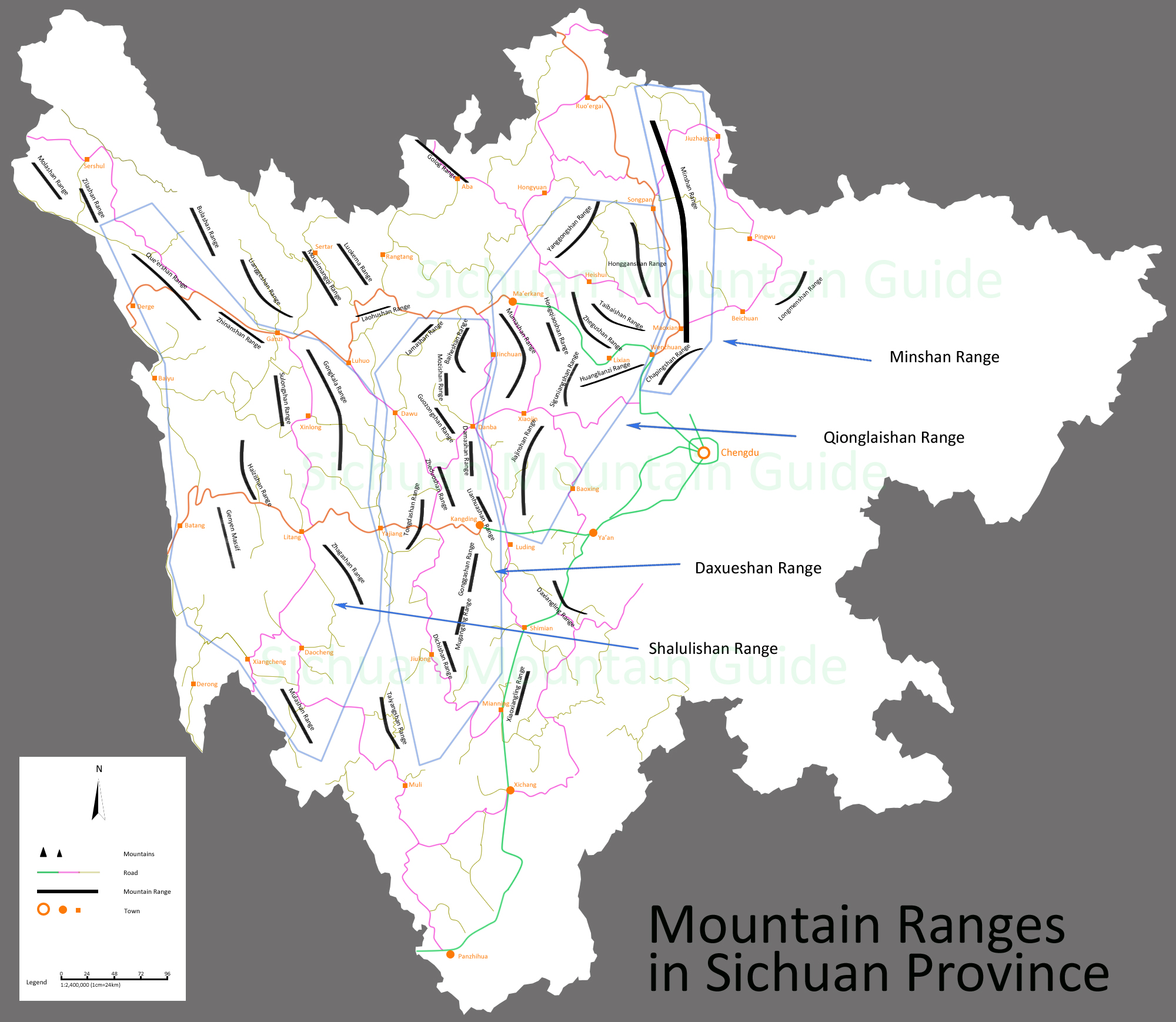 Sichuan Mountain Ranges Map