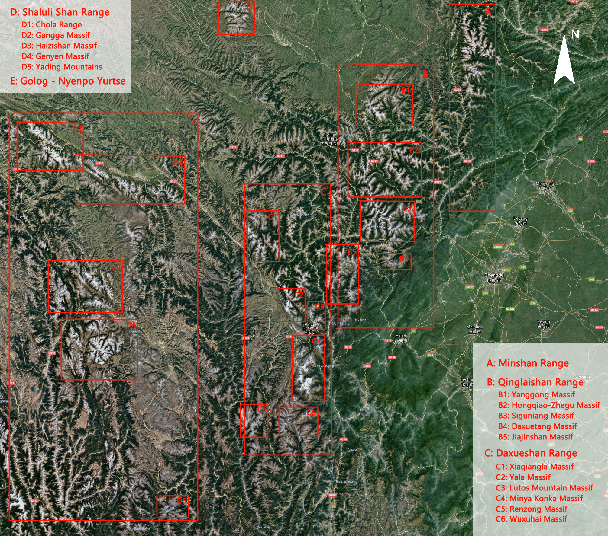 Sichuan Mountain Range Satellite Map